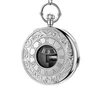 GeRRiT Pocket Watch Pocket Watch with Chain Hollow Hand Crank Music Quartz Pocket Watch Merry Christmas Birthday Gift Locomotive Roman Numerals