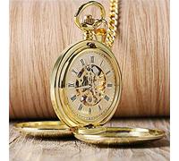 GeRRiT Pocket Watch Retro Double Face Roman Numerals Skeleton Smooth Back Mechanical Pocket Watch Pendant Men Women with Chain Fob Watches Xmas Gift,Black