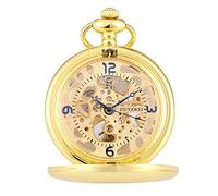 GeRRiT Pocket Watch Retro Pocket Watch,Black/Silver/Gold Smooth Cover Blue Arabic Numerals Design Mechanicalhand Winding Skeleton Transparent Clock