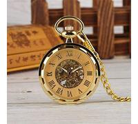 GeRRiT Pocket Watch Retro Pocket Watch,Golden Skeleton Mechanical Hand Windingroman Numerals Display Open Face Vintage Watch with 30 Cm Chain