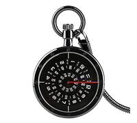 GeRRiT Pocket Watch Retro Pocket Watch,Vintage Black Turntable Numbers Displayfob Chain Quartz Pendant Clock Gifts for Men Women