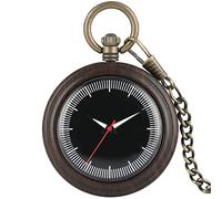 GeRRiT Pocket Watch Retro Pocket Watch,White Scale Black Dial Quartz Pocket Watch Wooden Clock Bronze Bracelet Pendant Pocket Watch