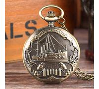 GeRRiT Pocket Watch Retro Quartz Pocket Watch 3D Warship Pattern Necklace Pendant Souvenir Gifts for Men Women Collectibles
