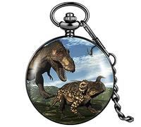 GeRRiT Pocket Watch Two Dinosaur Male Flip Quartz Pocket Watch Classic White Digital Dial Girl Practical Alloy Case Thick Chain Pocket Watch Pendant