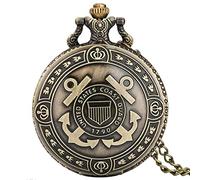 GeRRiT Pocket Watch Vintage Bronze United States Coast Guard Display Necklace Pocket Watch Retro Pendant Souvenir Clock Gifts Men Women