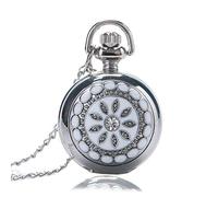 GeRRiT Pocket Watch with Chain, Fashion Silver Necklace Pocket WatchExquisite Flower Steampunk Mirror Inside with Bag Gift for Women Girl Ladies,Silver