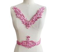 GeRRiT Pure Handsewing Rhinestones Beads Applique for Dress Clothing Samll V Neckline and Waist Trim sew on Shining Crystal Sequins lace Patches one Set/Bag (Pink)