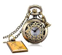 GeRRiT Retro Bronze Dream Alice in Wonderland Tag Brown Glass Quartz Pocket Watch Chain Necklace Pendant