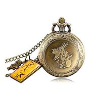 GeRRiT Retro Bronze Dream Alice in Wonderland Tag Brown Glass Quartz Pocket Watch Chain Necklace Pendant