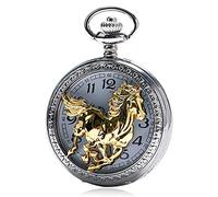 GeRRiT Retro Pocket Watch,Vintage BronzeRetro Horse Full Hunter Pendant Watch with Necklace Chain Best Gift for Men Women,Model 8