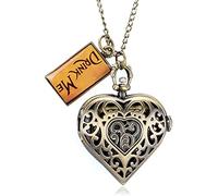GeRRiT Romantic Heart ShapePocket Watch Bronze/Silver/Black Necklace Pendant Chain Ladies Watch Souvenir Gifts for Girls Women