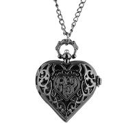 GeRRiT Romantic Heart ShapePocket Watch Bronze/Silver/Black Necklace Pendant Chain Ladies Watch Souvenir Gifts for Girls Women
