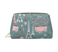 GeRRiT Romantic Paris Eiffel Tower Bycicle Print Leather Travel Cosmetic Organizer, Zipper Pouch, Multifunctional Storage Cosmetic Bag, Romantic Paris Eiffel Tower Bycicle, One Size