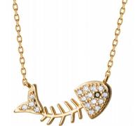 GeRRiT S925 Silver Necklace with Fresh Diamonds and Sweet Fish Bones, Short Ocean Collar Chain, Gold