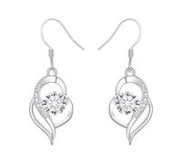 GeRRiT Silver Dangle Drop Earrings for Women, 925 Sterling Heart Earrings, Embellished with Sparkling Cubic Zirconia, Hypoallergenic and Perfect for Sensitive Ears, Ideal for Women and Girls