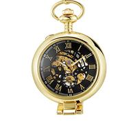 GeRRiT Stainless Steel Men Pocket Watch Skeleton Dial Silver Hand Wind Mechanical Male Chain Watches