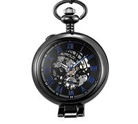 GeRRiT Stainless Steel Men Pocket Watch Skeleton Dial Silver Hand Wind Mechanical Male Chain Watches