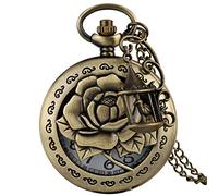 GeRRiT Strap Bronze Butterfly and Flower Retro Style Necklace Pocket Watch Chain Steampunk Pendant Quartz Fob Watch Clock with Accessory