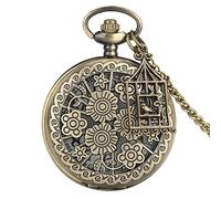 GeRRiT Strap Bronze Butterfly and Flower Retro Style Necklace Pocket Watch Chain Steampunk Pendant Quartz Fob Watch Clock with Accessory
