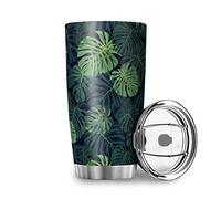 GeRRiT Tropical Plant Dark Green Monstera Leaves Tumbler Stainless Steel Car Cup Double Wall Insulated Tumbler w/Lid Fun Print Car Mug Coworker Office Gifts 20oz