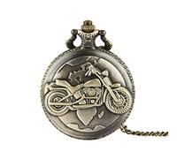 GeRRiT Unisex Vintage Quartz Pocket Watch Motorcycle Pattern Classic Carved Pocket Watch with Chain Men's Women's
