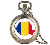 GeRRiT Vintage Bronze Quartz Pocket Watch for Men, Creative Romania Map Pattern Pocket Watches for Women, Durable Alloy Pocket Watch Chain for Male,Mechanical Watch