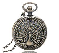 GeRRiT Vintage Pocket Watch, Hollow Peacock Bronze Quartz Men's Pocket Watch, with Necklace Chain Clock,Pocket Watch Wall Clock Silver