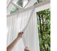 GeRRiT Voile Net Curtain Semi Shading Self Adhesive Window Curtain,White Sheer Solid Transparent Muslin Window Drapery for Living Room Bedroom (150x175cm)