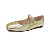 GeRRiT Women's Mary Jane Shoes Comfortable Square Toe Flats Buckle Strap Ballet Flats Comfortable Leather Dress Shoes (Color : Gold, Size : 7 UK)