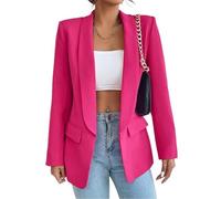 Gerrit Women's Suit Sporty Elegant with Pockets Lapels Suit Jacket Open Front Cardigan Plain Slim Business Long Sleeve Office Jacket Chic Blazer for Wedding (Color : Dark pink, Size : S)