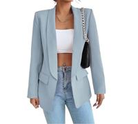 Gerrit Women's Suit Sporty Elegant with Pockets Lapels Suit Jacket Open Front Cardigan Plain Slim Business Long Sleeve Office Jacket Chic Blazer for Wedding (Color : Light blue, Size : L)