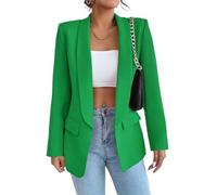 Gerrit Women's Suit Sporty Elegant with Pockets Lapels Suit Jacket Open Front Cardigan Plain Slim Business Long Sleeve Office Jacket Chic Blazer for Wedding (Color : Green, Size : XXL)