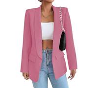 Gerrit Women's Suit Sporty Elegant with Pockets Lapels Suit Jacket Open Front Cardigan Plain Slim Business Long Sleeve Office Jacket Chic Blazer for Wedding (Color : Light pink, Size : 3XL)