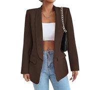 Gerrit Women's Suit Sporty Elegant with Pockets Lapels Suit Jacket Open Front Cardigan Plain Slim Business Long Sleeve Office Jacket Chic Blazer for Wedding (Color : Brown, Size : XL)