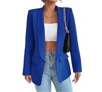 Gerrit Women's Suit Sporty Elegant with Pockets Lapels Suit Jacket Open Front Cardigan Plain Slim Business Long Sleeve Office Jacket Chic Blazer for Wedding (Color : Dark blue, Size : M)