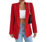 Gerrit Women's Suit Sporty Elegant with Pockets Lapels Suit Jacket Open Front Cardigan Plain Slim Business Long Sleeve Office Jacket Chic Blazer for Wedding (Color : Red, Size : 3XL)