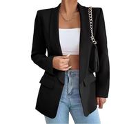 Gerrit Women's Suit Sporty Elegant with Pockets Lapels Suit Jacket Open Front Cardigan Plain Slim Business Long Sleeve Office Jacket Chic Blazer for Wedding (Color : Black, Size : XXL)