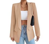GeRRiT Women's Suit Sporty Elegant with Pockets Lapels Suit Jacket Open Front Cardigan Plain Slim Business Long Sleeve Office Jacket Chic Blazer for Wedding (Color : Apricot, Size : S)