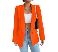 Gerrit Women's Suit Sporty Elegant with Pockets Lapels Suit Jacket Open Front Cardigan Plain Slim Business Long Sleeve Office Jacket Chic Blazer for Wedding (Color : Orange, Size : S)