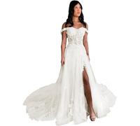 GeRRiT Women's Tulle Lace Wedding Dresses Wedding Dresses Long Sleeve Appliques Registry Office Bridal Fashion Wedding Dresses, White 18, 44