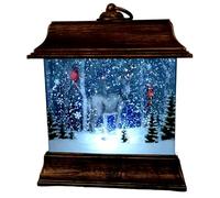Gerson Lighted 9.5 Inch Christmas Water Lantern Snow Globe with Continuous Swirling Glitter- Deer with Cardinals