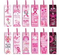 Gersoniel 120 Pcs Pink Ribbon Bookmarks Breast Cancer Awareness Bulk Items Book Marks Hope Faith Inspiring Tags Accessories for Breast Cancer Women Party Supplies Favors Charity Office Fundraiser