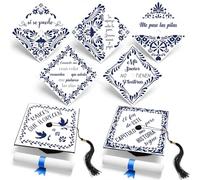Gersoniel 14 Pcs Grad Gift Graduation Cap Topper Sticker Latino Inspired Cap Topper Card Stock for Mexican Graduation Hat Accessories Supplies(Blue, White,Talavera)