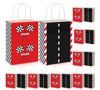 Gersoniel 16 Pcs Race Car Party Favor Bags Car Racing in Speed Birthday Party Supplies Goodie Gift Treat Bags with Handles for Checkered Flag Racing Track Race Theme Two Fast Birthday Baby Shower