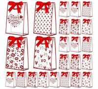 Gersoniel 24 Pack Clear Gift Bags with Handles Small Reusable Plastic Party Gift Bags with Ribbons Transparent PVC Tote for Birthday Wedding Bridal Party, 7 x 10 x 3.15 Inch (Pink Heart)