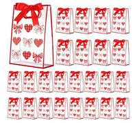 Gersoniel 24 Pack Clear Gift Bags with Handles Small Reusable Plastic Party Gift Bags with Ribbons Transparent PVC Tote for Birthday Wedding Bridal Party, 7 x 10 x 3.15 Inch (Heart)