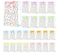 Gersoniel 24 Pack Clear Gift Bags with Handles Small Reusable Plastic Party Gift Bags with Ribbons Transparent PVC Tote for Birthday Wedding Bridal Party, 7 x 10 x 3.15 Inch(Small Bunny)