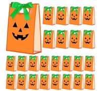 Gersoniel 24 Pack Halloween Clear Gift Bags with Handle Reusable Plastic Pumpkin Tote Bags Pumpkin Goodie Present Pouches for Halloween Party Favors Supplies, 7 x 10 x 3.15 Inch