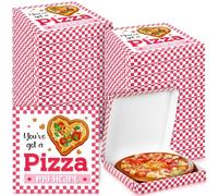 Gersoniel 24 Pcs Valentine Mini Pizza Box 6.3 x 6.3 x 0.9 Inch Mini Pizza Box Takeout Boxes Food Delivery Boxes for Valentine's Day Celebrations Christmas Birthdays Party Favors Weddings