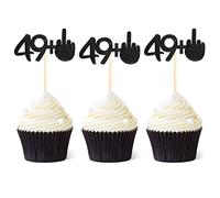 Gersoniel 24 Pieces 49 + 1 Cupcake Toppers Funny 50th Birthday Cupcake Picks Glitter Black Middle Finger Cake Toppers 50 Cupcake Decoration for Happy 50th Birthday Party Anniversary Decorations